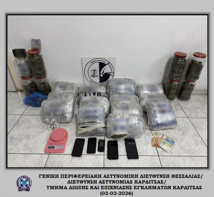 Πέντε συλλήψεις για 16 κιλά κάνναβης από το Τμήμα Δίωξης Καρδίτσας της ΕΛΑΣ