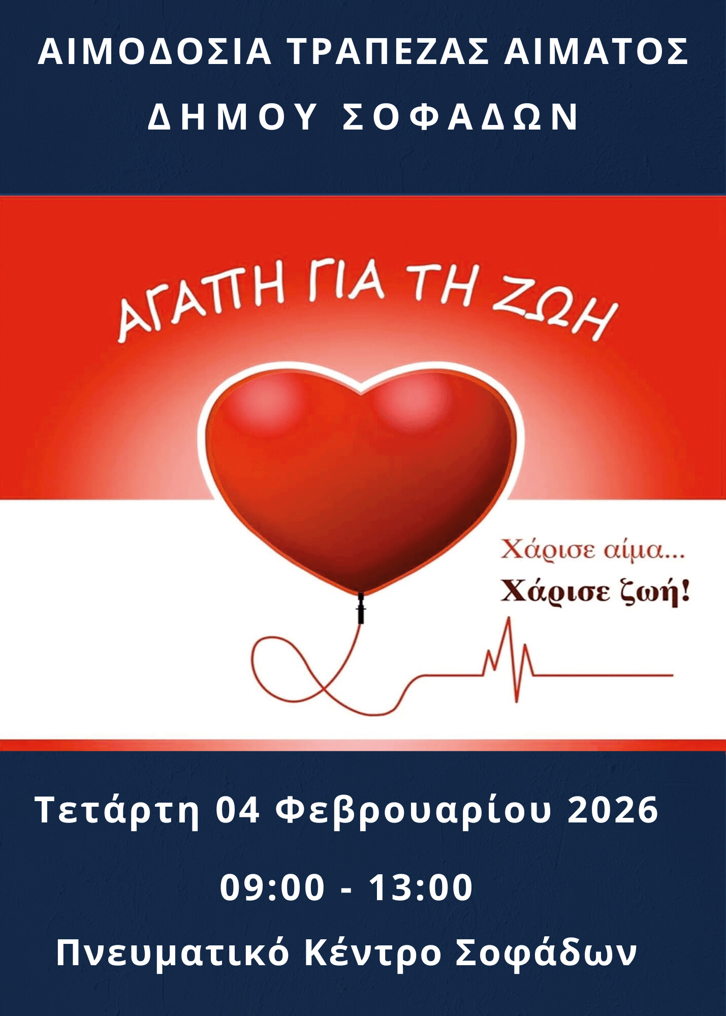 Εθελοντική Αιμοδοσία από την Τράπεζα Αίματος Δήμου Σοφάδων