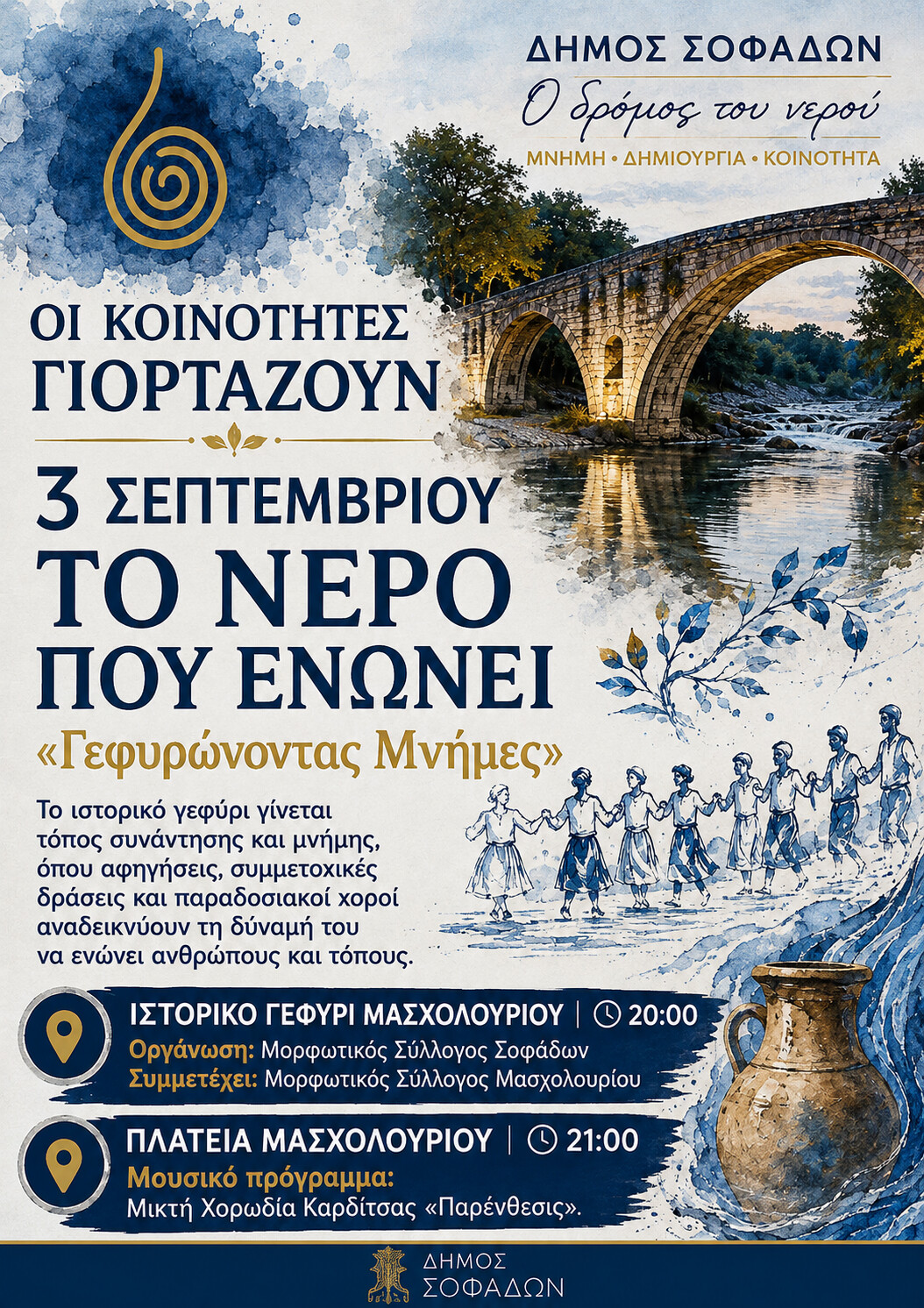 ΟΙ ΚΟΙΝΟΤΗΤΕΣ ΓΙΟΡΤΑΖΟΥΝ                              «ΤΟ ΝΕΡΟ ΠΟΥ ΕΝΩΝΕΙ – ΓΕΦΥΡΩΝΟΝΤΑΣ ΜΝΗΜΕΣ»